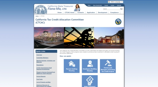 Screenshot of the state tax credit website