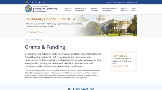 State of California Funding Programs listed on a website screenshot