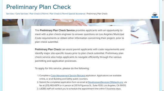 Preliminary Plan Check website