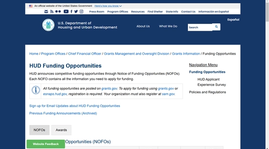 HUD Funding Opportunities website