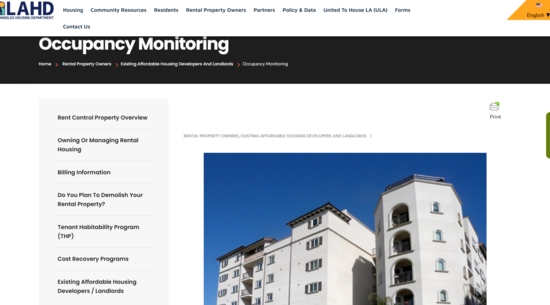 LAHD Occupancy Monitoring website landing page