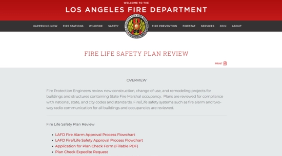 LAFD Fire Life Safety Plan Review Landing Page