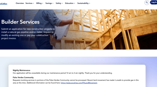 SoCal Gas Builder Services Landing Page