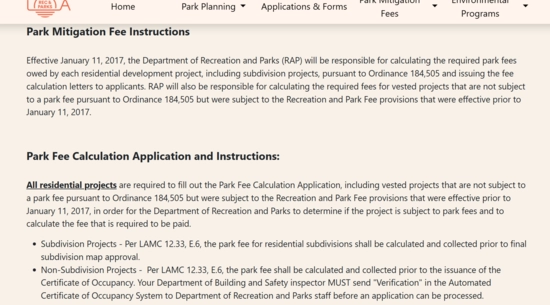 Park Mitigation Fee Instructions