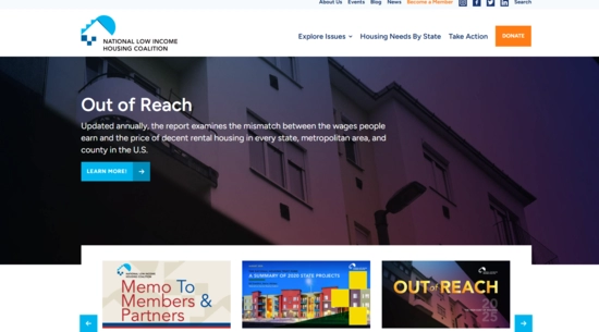 Organization homepage with a link to their annual report