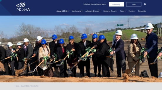 NCSHA Landing Page with a picture of a ground breaking ceremony.