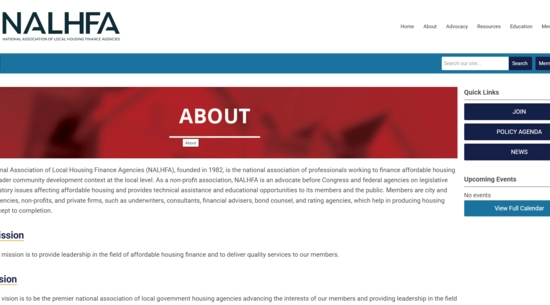 NALHFA landing page with background information on the organization