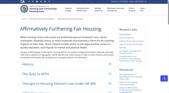 CaHCD Affirmatively Furthering Fair Housing website